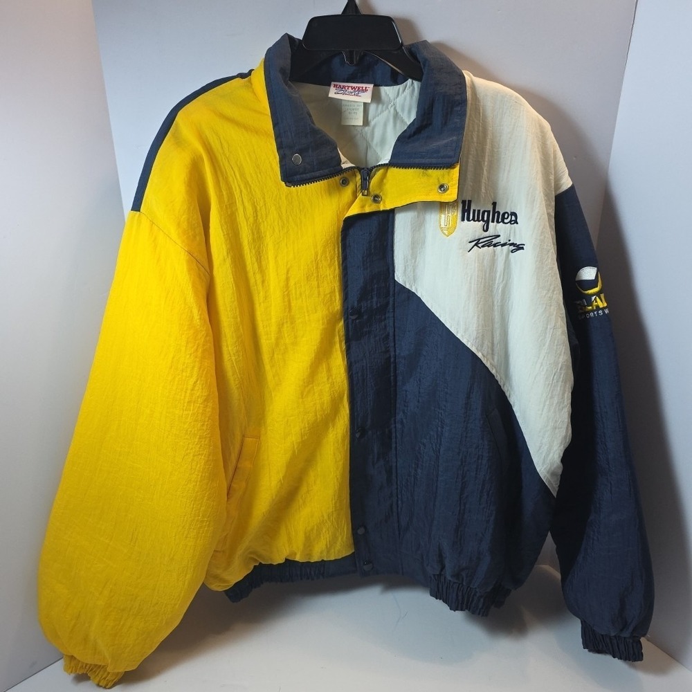Vintage Hughes Racing Mens X-Large -  Nylon Lined Yellow Jacket Coat Made in USA